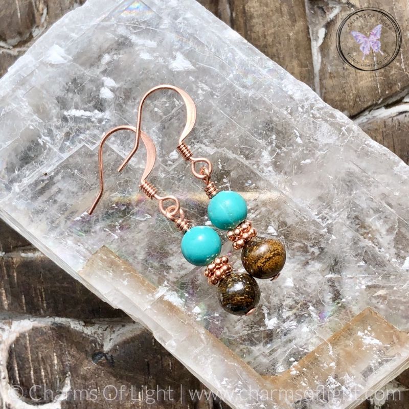 Bronzite & Turquoise Copper Earrings